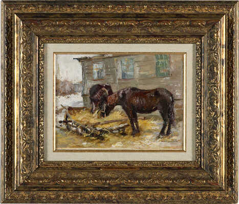 Неизвестный художник. Лошади возле дома